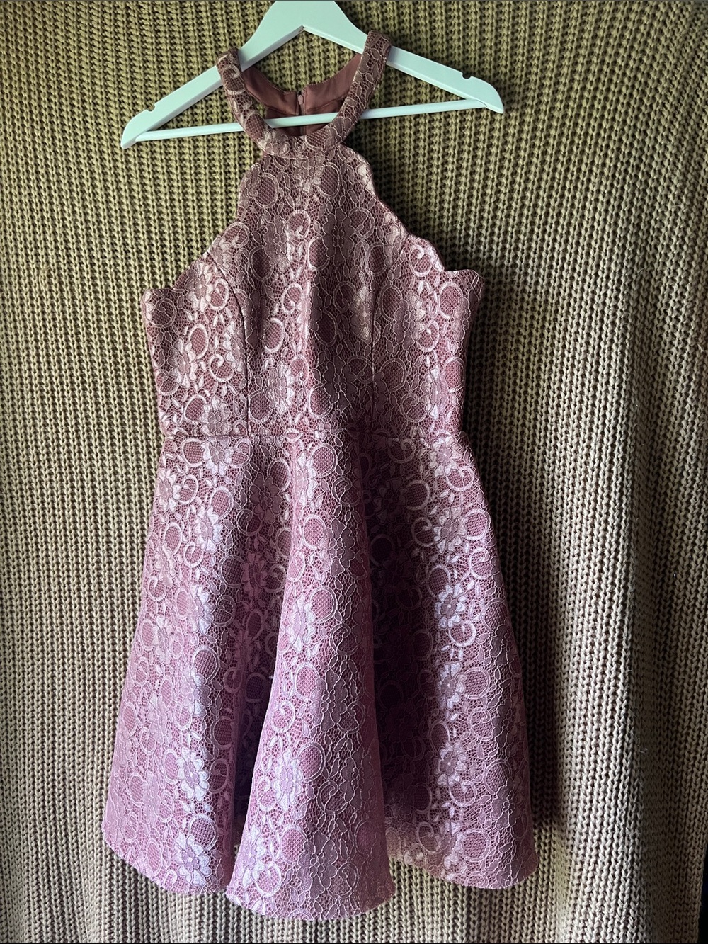 Crystal Doll Dusty Rose Lace Halter Fit-and-Flare Dress